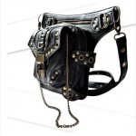 Personality Women/Men Black Leather Steampunk Mini Waistbag Motorcycle Leg Thigh Holster Bag Crossbody Bag