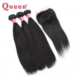 Peruvian Straight Virgin Hair With Closure Rosa Hair Products 3 Hair Bundles with Lace Closure Human Hair With 4X4 Lace Closure