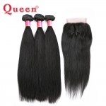 Peruvian Straight Virgin Hair With Closure Rosa Hair Products 3 Hair Bundles with Lace Closure Human Hair With 4X4 Lace Closure