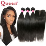 Peruvian Straight Virgin Hair With Closure Rosa Hair Products 3 Hair Bundles with Lace Closure Human Hair With 4X4 Lace Closure