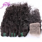 Peruvian Virgin Hair With Closure 4pcs Lot Peruvian Water Wave Hair Bundles with Lace Closures Peruvian Curly Hair With Closure