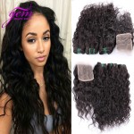 Peruvian Virgin Hair With Closure 4pcs Lot Peruvian Water Wave Hair Bundles with Lace Closures Peruvian Curly Hair With Closure