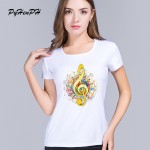 PinHe New2016 Brand Summer Clothing Treble Clef printed t shirts women Blusa Funny Music Note pattern Tee shirts femme tops