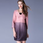 Pink Purple Two Tone Pieced Three Quarter Sleeve Imitation Suede Dress Plus Size Women Clothing 3xl