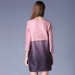 Pink Purple Two Tone Pieced Three Quarter Sleeve Imitation Suede Dress Plus Size Women Clothing 3xl