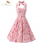 Pink Women Dress Rockabilly Floral Print Retro Vintage 60s Sexy Party Dress Pinup Swing Hepburn Summer Dress Plus Size VD0240