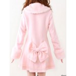 Pink/Beige/Red Women Long Wool Winter Sweet Japanese Styles Cute Back Waist Bow Princess Slim Woolen Female Sweet Overcoat 