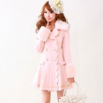 Pink/Beige/Red Women Long Wool Winter Sweet Japanese Styles Cute Back Waist Bow Princess Slim Woolen Female Sweet Overcoat 