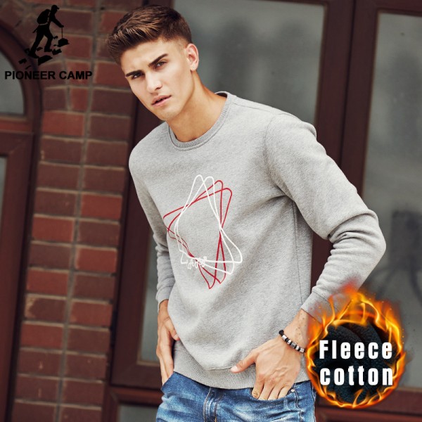 Pioneer Camp 2016 New Arrival male fleece Hoodies Men Geometric Decoration men Pullover Casual   Sweatshirt 622093