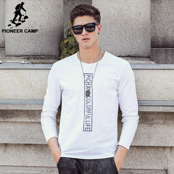 Pioneer Camp 2017 NEW fashion brand casual tshirt male Long Sleeve t shirt men high quality Slim elastic Fit t-shirt  622147