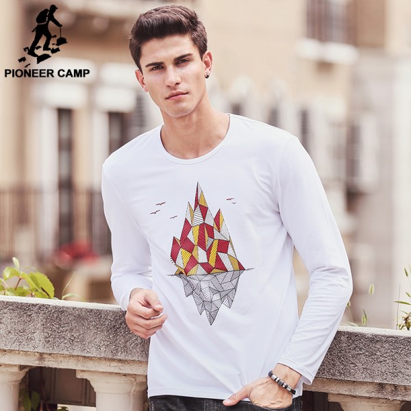 Pioneer Camp 2017 New Fashion Brand Trend Print Slim Fit Long Sleeve T Shirt Men Casual Men T-Shirt Cotton T Shirts 699067