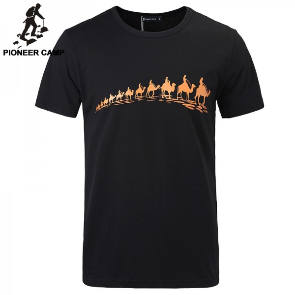 Pioneer Camp 2017 famous brand short men t shirt camel print quality cotton fashion loose men t-shirt o-neck plus size 305009