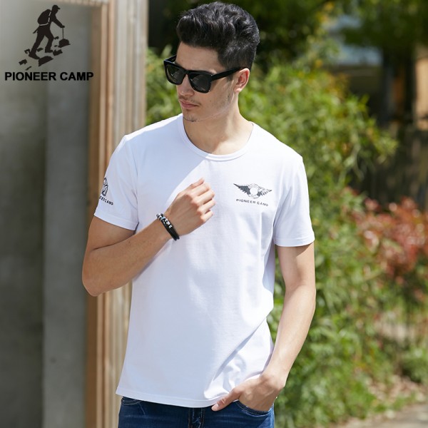 Pioneer Camp 2017 new fashion men t shirt cotton elastic breathable t-shirt men white thin print short sleeve tshirts male