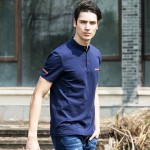 Pioneer Camp 2017 new summer mens t shirts  dark blue mandarin collar t shirt men casual short sleeve t-shirts fitness 620028