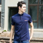 Pioneer Camp 2017 new summer mens t shirts  dark blue mandarin collar t shirt men casual short sleeve t-shirts fitness 620028