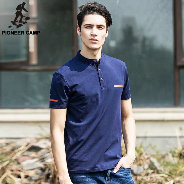 Pioneer Camp 2017 new summer mens t shirts  dark blue mandarin collar t shirt men casual short sleeve t-shirts fitness 620028