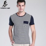 Pioneer Camp Free shipping .new 2017 men t shirt striped slim elastic cotton o-neck tshirts wear men clothing breathable