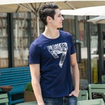 Pioneer Camp New Arrival Summer Men T-shrit Short Sleeve Cotton Tops O-neck Male Tee Plus Size for Big and Tall Dark Blue 655007