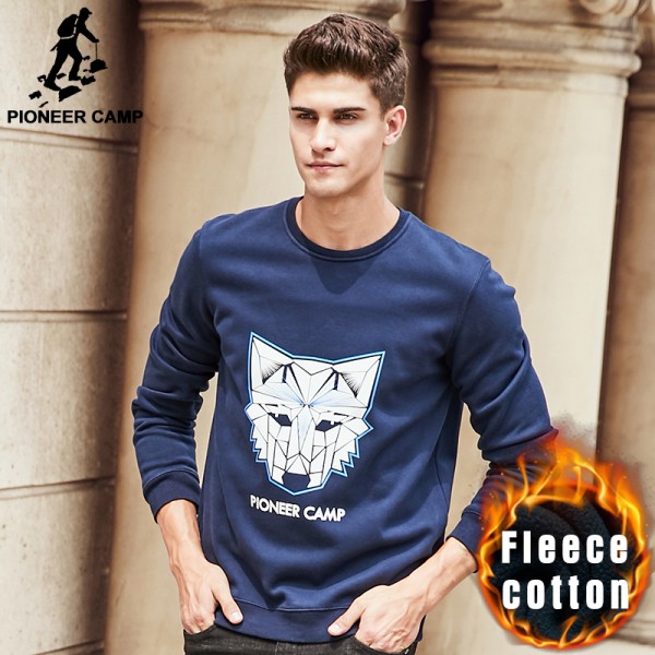 Pioneer Camp blue men sweatshirt brand clothing top quality New cat printing male hoodies casual fashion hoodies men 677088