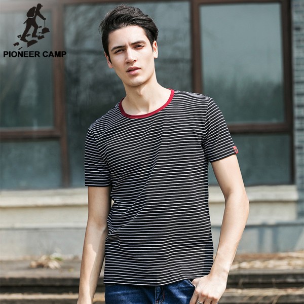 Pioneer Camp summer black and white striped short-sleeved T-shirt male youth cotton sea-striped shirt fashion menswear 677019