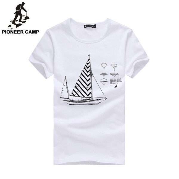 Pioneer Camp.2017 Summer New Fashion Mens T-Shirt Shorts100% Cotton Print Loose Fitness T Shirts Brand Mens Clothing 677100