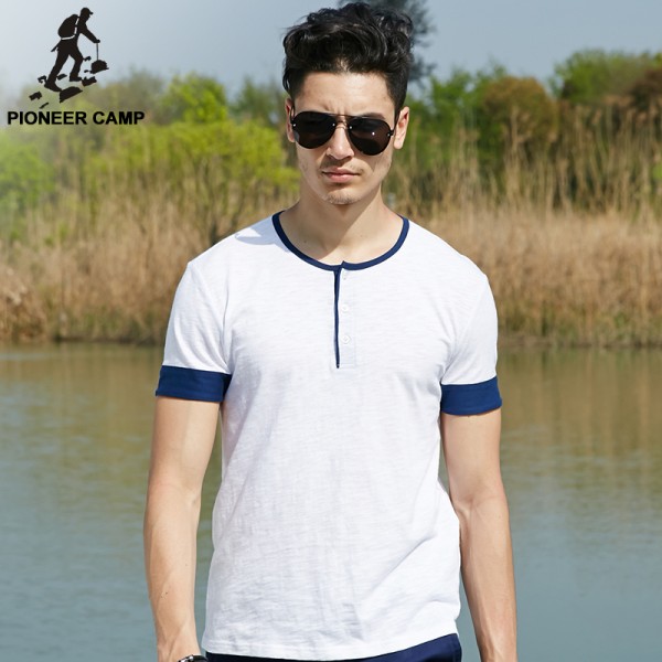 Pioneer Camp.2017 new fashion summer mens t shirt short sleeve elastic slim fit white t-shirt cotton comfort men clothing622037