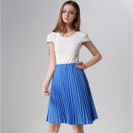 Pleated Skirt Spring/Autumn 2017 European Style Elegant Tulle Pleated Skirt Blue Chiffon Skirt Women's Vintage Pink Midi Skirt