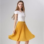 Pleated Skirt Spring/Autumn 2017 European Style Elegant Tulle Pleated Skirt Blue Chiffon Skirt Women's Vintage Pink Midi Skirt