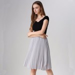 Pleated Skirt Spring/Autumn 2017 European Style Elegant Tulle Pleated Skirt Blue Chiffon Skirt Women's Vintage Pink Midi Skirt