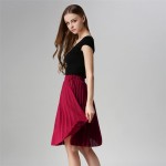 Pleated Skirt Spring/Autumn 2017 European Style Elegant Tulle Pleated Skirt Blue Chiffon Skirt Women's Vintage Pink Midi Skirt