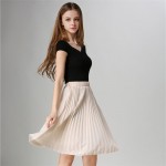 Pleated Skirt Spring/Autumn 2017 European Style Elegant Tulle Pleated Skirt Blue Chiffon Skirt Women's Vintage Pink Midi Skirt