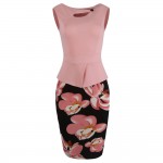 Plus Size 4XL 5XL Summer Women Print Floral Patchwork Working Pencil Dress Sleeveless Bodycon Office Sheath Sundress