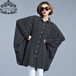 Plus Size Chiffon Blouse Women Dresses Big Size Spring Striped Print Casual Clothing Batwing Sleeve Elegant Loose Fashion Dress