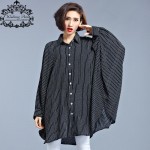 Plus Size Chiffon Blouse Women Dresses Big Size Spring Striped Print Casual Clothing Batwing Sleeve Elegant Loose Fashion Dress