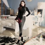 Plus Size Long Sleeve Slim Elegant Warm Knit Skinny Bodycon Maxi Dresses 2016 Winter Women Black Turtleneck Long Sweater Dress