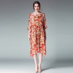 Plus Size Loose Printed Spring Summer Dress Women Oversize Sheer Floral Chiffon Midi Dresses xl to 4xl