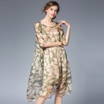 Plus Size Loose Printed Spring Summer Dress Women Oversize Sheer Floral Chiffon Midi Dresses xl to 4xl