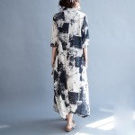 Plus Size Maxi Long Dresses Summer 2017 Cotton Linen Half Sleeve V-neck Printed Casual Loose Women Dress Vestidos Robe