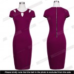 Plus Size Summer Casual Solid Color Back Zipper Short Sleeve Hollow Out Women Business Sheath Bodycon Dress Wear To Work E593