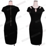 Plus Size Summer Casual Solid Color Back Zipper Short Sleeve Hollow Out Women Business Sheath Bodycon Dress Wear To Work E593