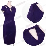 Plus Size Summer Casual Solid Color Back Zipper Short Sleeve Hollow Out Women Business Sheath Bodycon Dress Wear To Work E593