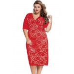 Plus Size Women Clothing 2017 Summer Formal Office Work Dress V-Neck Half Sleeve Lace Midi Dress LC61046 Vestido De Renda