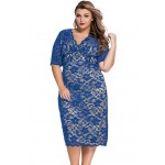 Plus Size Women Clothing 2017 Summer Formal Office Work Dress V-Neck Half Sleeve Lace Midi Dress LC61046 Vestido De Renda