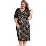 Plus Size Women Clothing 2017 Summer Formal Office Work Dress V-Neck Half Sleeve Lace Midi Dress LC61046 Vestido De Renda