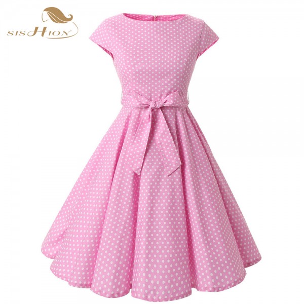 Plus Size Women Clothing Audrey hepburn 50s Vintage robe Rockabilly Dresses Summer Style Retro Swing Casual Dot Vestidos VD0232