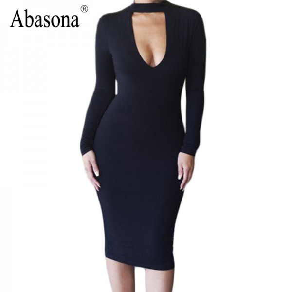 black long sleeve bodycon dress plus size