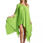 Plus Size Women Clothing Fashion Loose Irregular Sexy Slash Neck Bat Sleeve Plus Size Poncho Mini Party Dresses 3XL MK8187