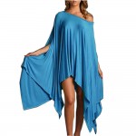 Plus Size Women Clothing Fashion Loose Irregular Sexy Slash Neck Bat Sleeve Plus Size Poncho Mini Party Dresses 3XL MK8187