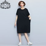 Plus Size Women Dress Summer Style T-Shirt Cotton Solid Print Long Tops Casual Female Elastic T Shirt Large Size Black Dresses