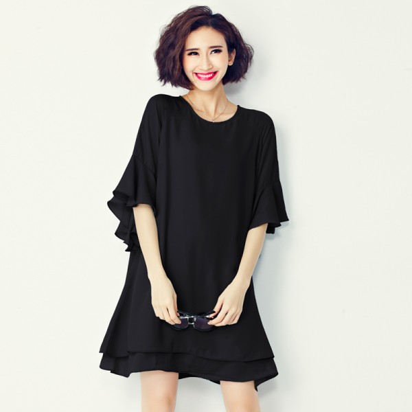 Plus Size Women T-Shirt Chiffon Solid Summer Style Female T-Shirt Elegant Casual Fashion Tops Black Sweet Show Thin Tops&Tees